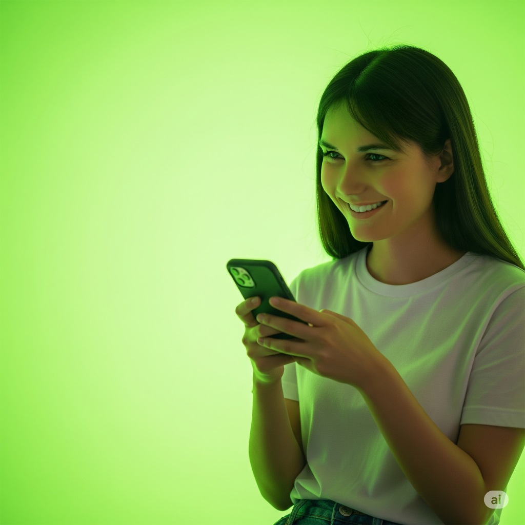 Joven feliz usando su celular para buscar empleo en la app Talenty