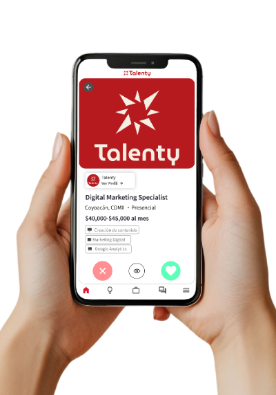 Oferta laboral mostrada en la app Talenty con opción de aplicar o rechazar